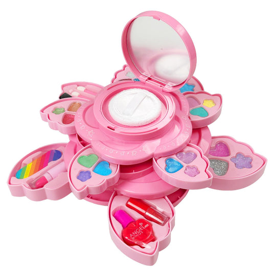 TALGIC Pink Petal-Shaped Makeup Box for Children Aged 3, 4, 5, 6 + Children's Makeup Tools