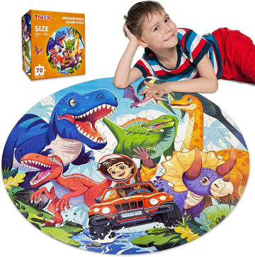 TALGIC Dinosaur Puzzles for Kids Ages 4-8, 70 Piece Round Large Jigsaw Puzzles for Kids Ages 3-5