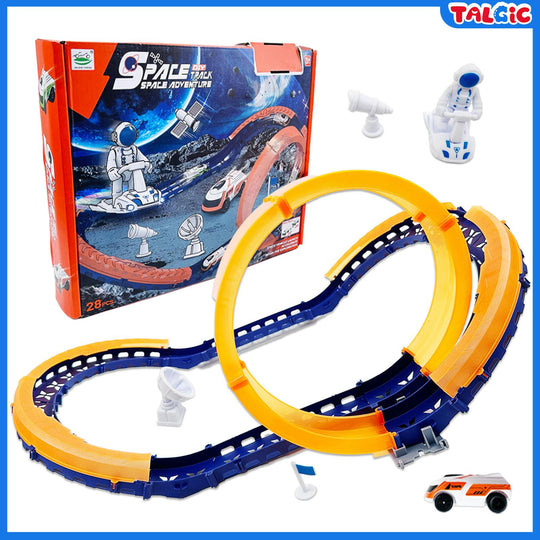 TALGIC Slot-Car-Race-Track-Sets for Boys, Non- Magnetic Push and Go Pull Back Trucks with 1 High-Speed Slot Car