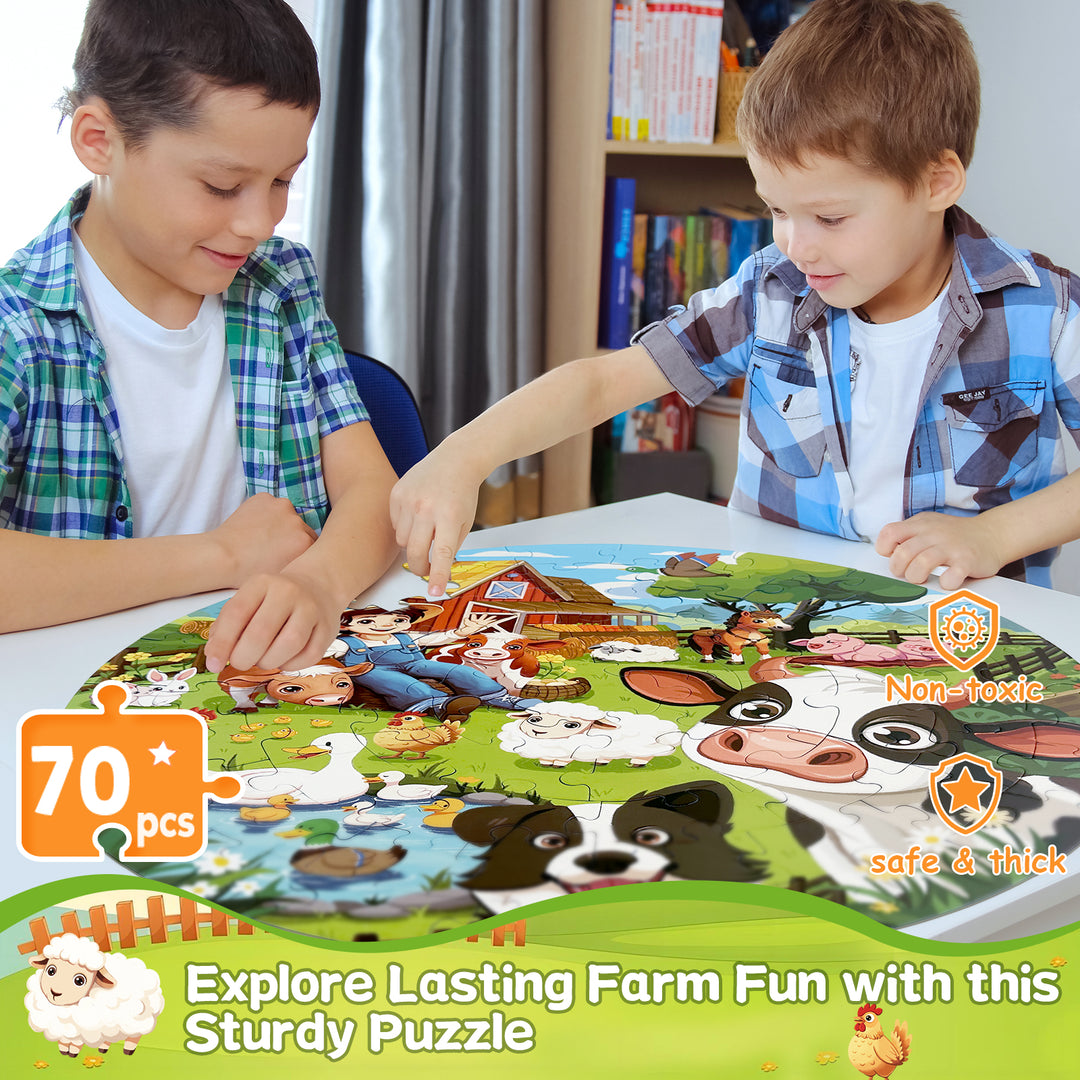 TALGIC Toddler Farm Puzzles with Animals & Barn, Educational Round Floor Puzzles for Kids Ages 3-6