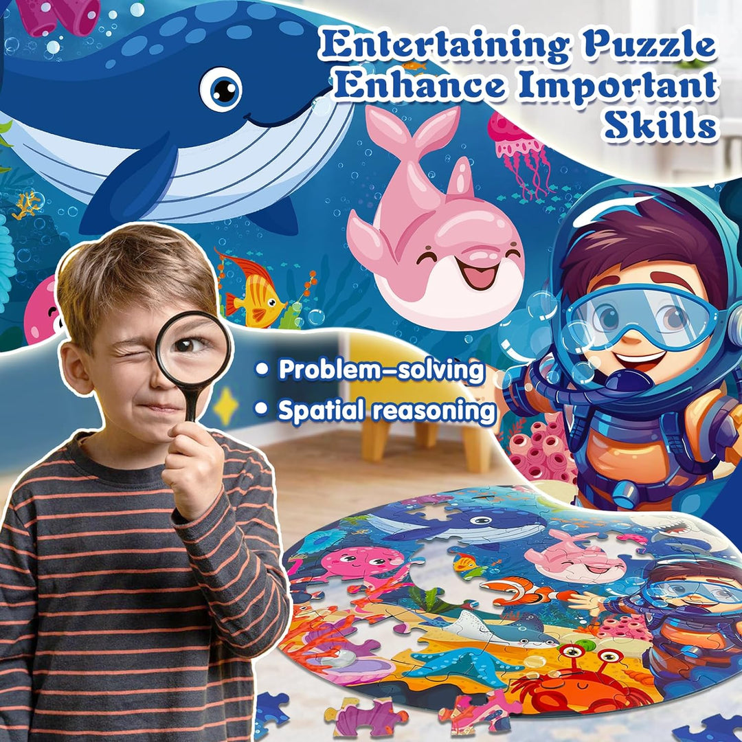 TALGIC 70 Piece Round Ocean Puzzles for Kids Ages 3-6