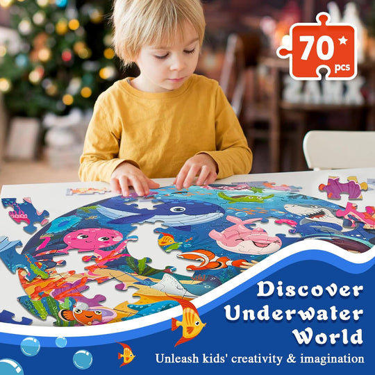 TALGIC 70 Piece Round Ocean Puzzles for Kids Ages 3-6