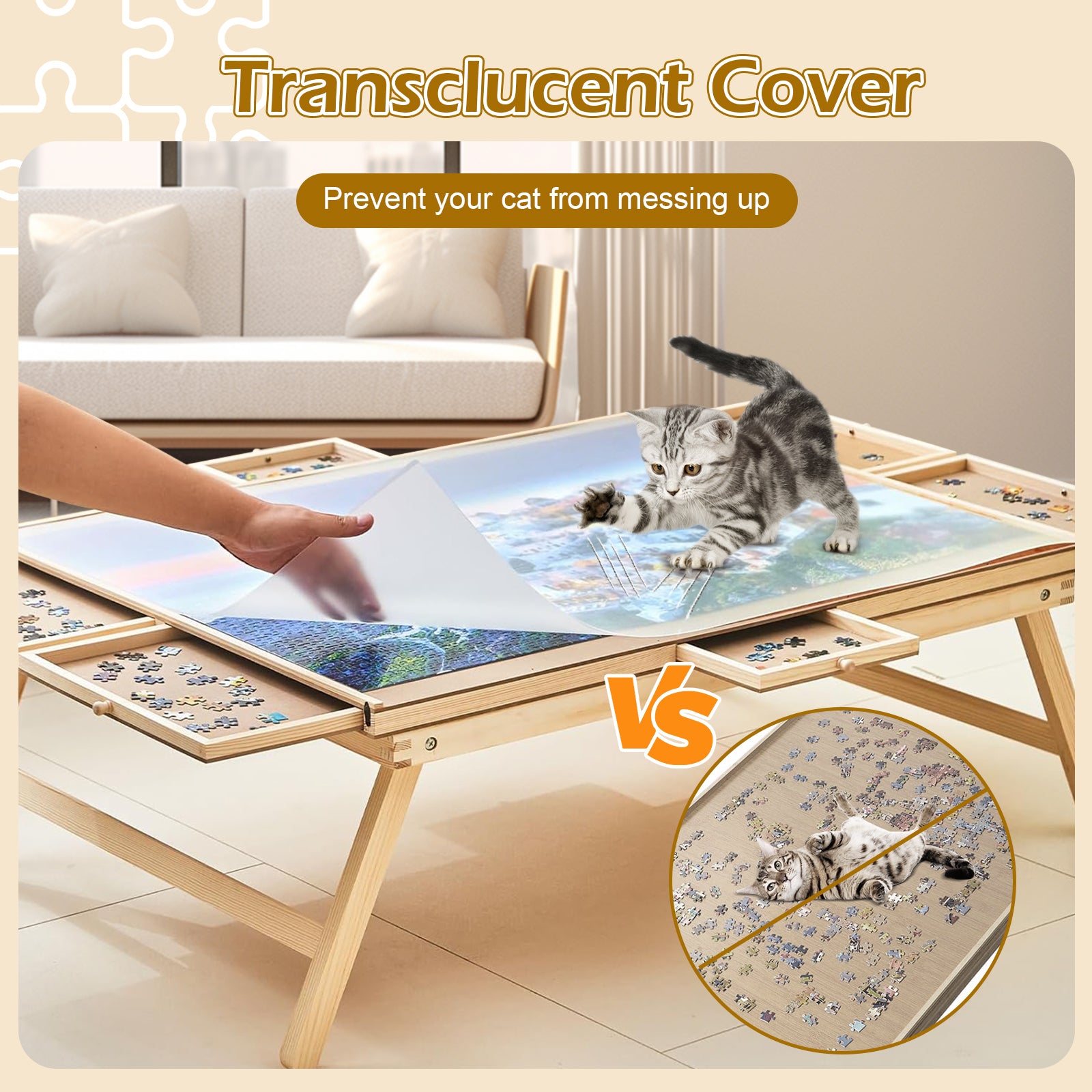 Table à Puzzle Avec 6 Tiroirs - Réglable En Hauteur Et Inclinable - 1500 Pièces - Avec Roulettes Et Housse - 4
