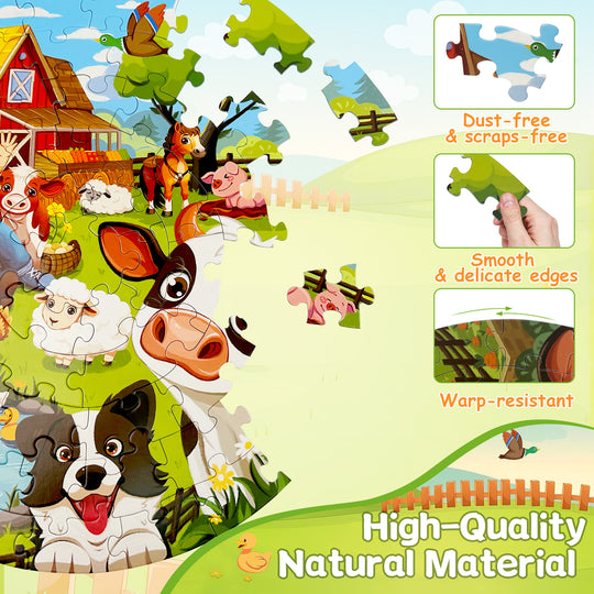 TALGIC Toddler Farm Puzzles with Animals & Barn, Educational Round Floor Puzzles for Kids Ages 3-6