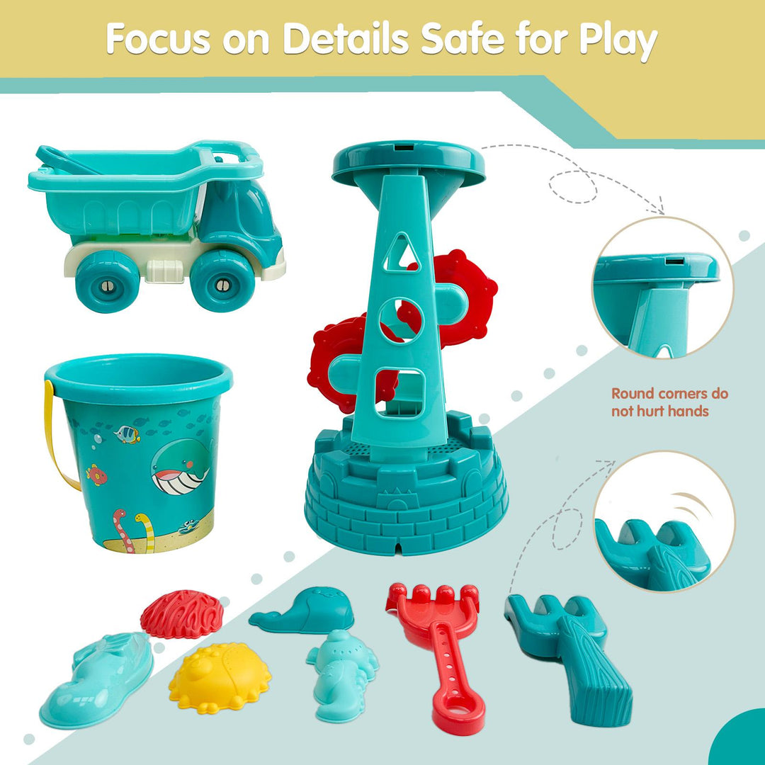 TALGIC Beach Toys, Outdoor Play 12 Piece Sand Toys Set Kids Sand Box