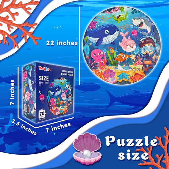 TALGIC 70 Piece Round Ocean Puzzles for Kids Ages 3-6