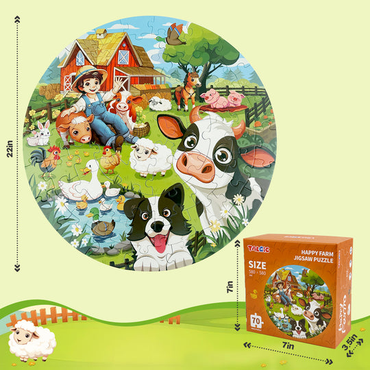 TALGIC Toddler Farm Puzzles with Animals & Barn, Educational Round Floor Puzzles for Kids Ages 3-6