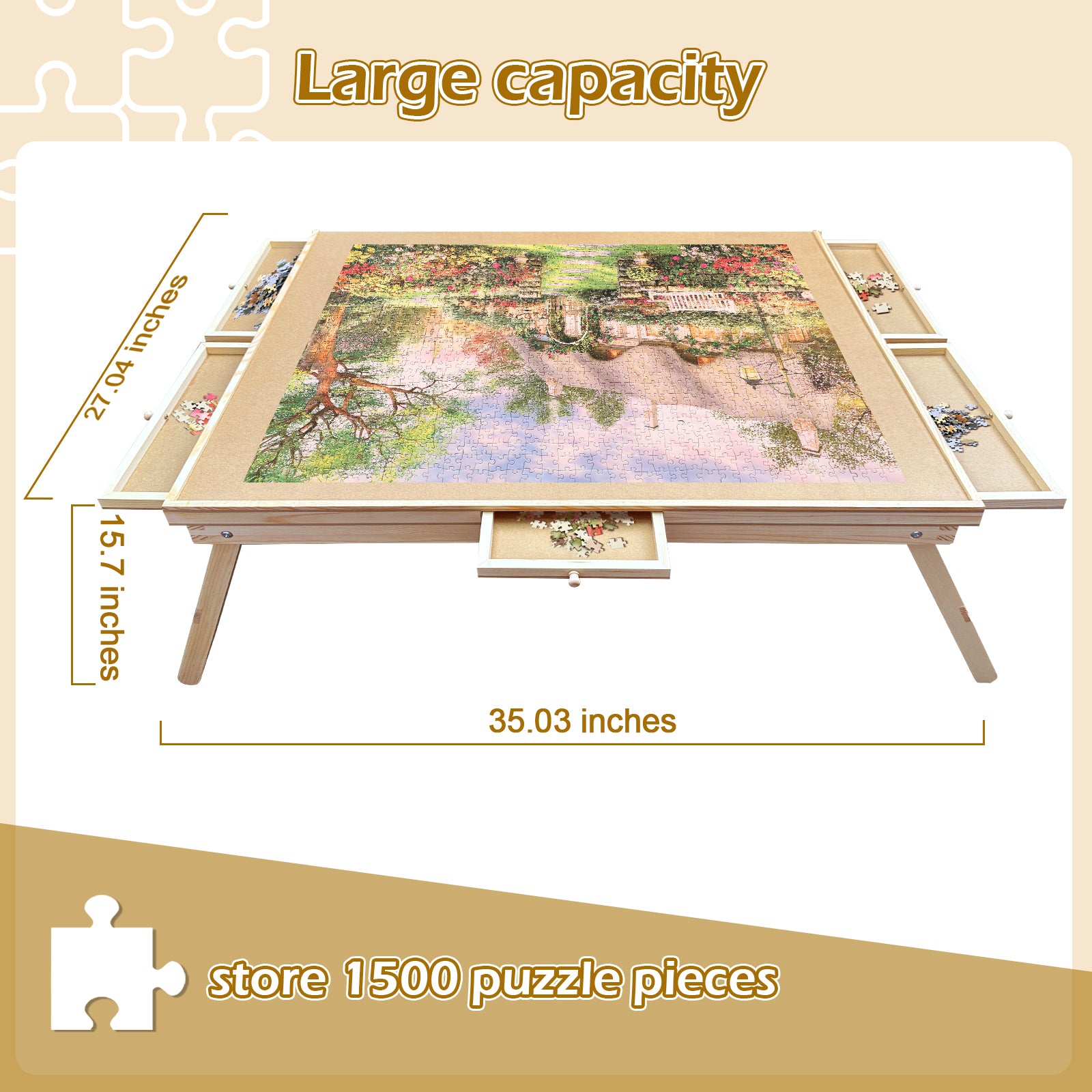TALGIC Puzzle Table with 6 Drawers and Legs, 1500 Pieces Folding